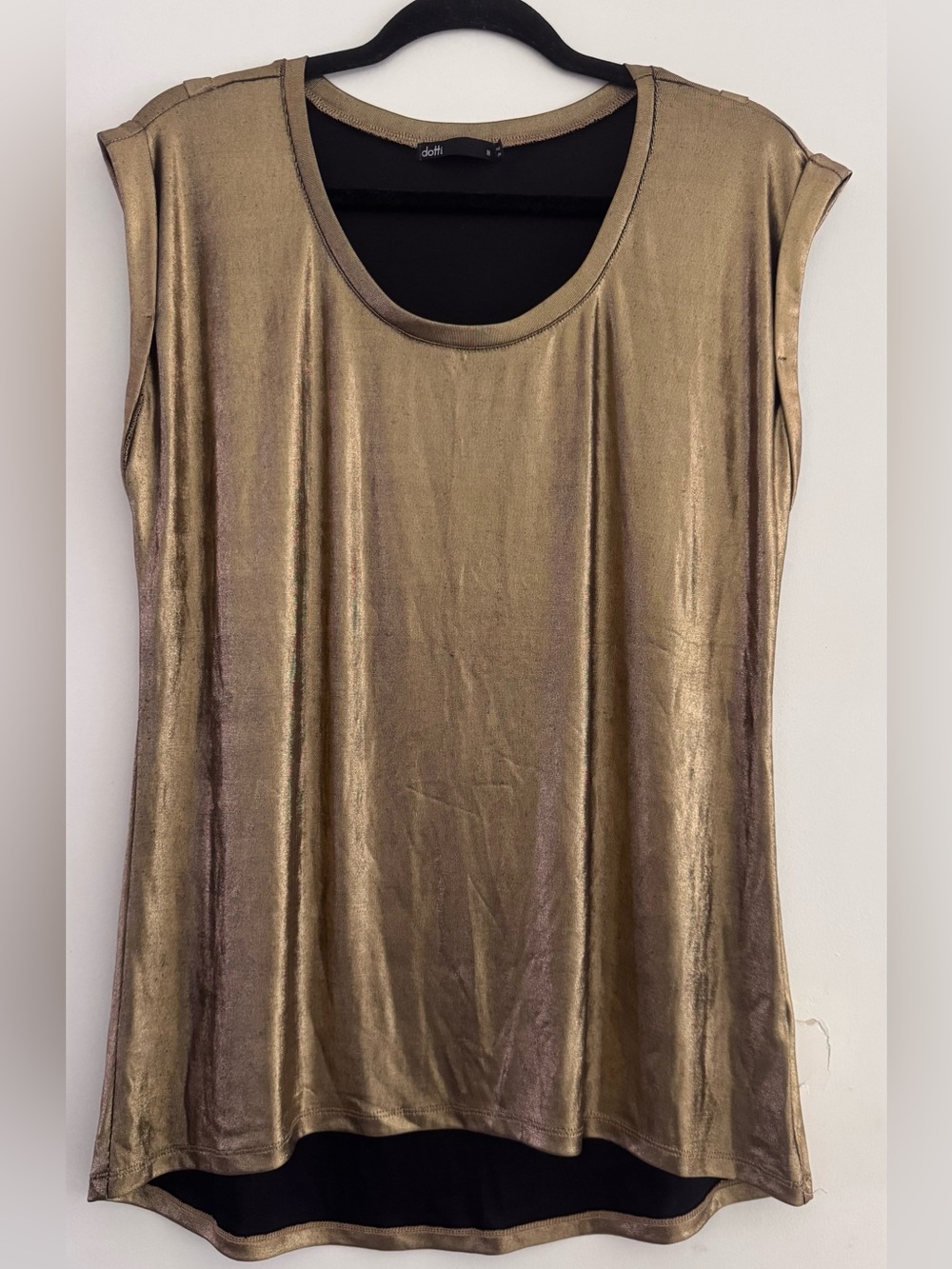 Dotti Metallic Gold Sleeveless Crew Neck Top M Luxury - Picture 2 of 9